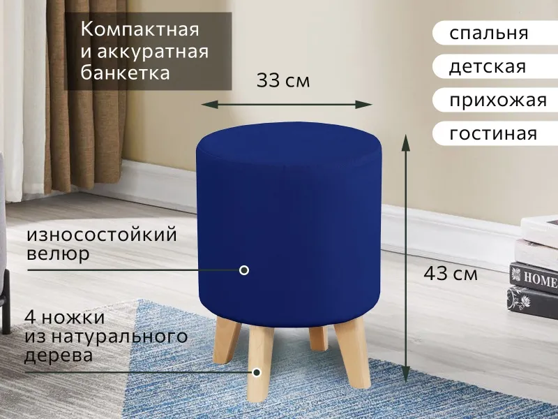 Банкетка №16 СТАНДАРТ Вариант 3 Мора синий